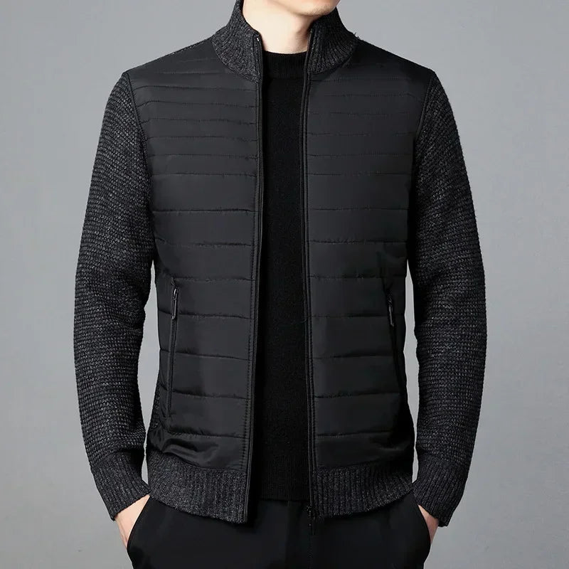 Winter Men Fleece Jacket Warm Knitting Coat Men Patchwork Casual Knitted Jackets Stand Collar Outerwear Winter Jackets Men 4XL