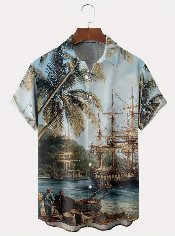 Men’s Tropical Shirt – Sunset Print Hawaiian Summer Top