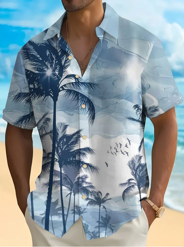 Men’s Tropical Shirt – Sunset Print Hawaiian Summer Top