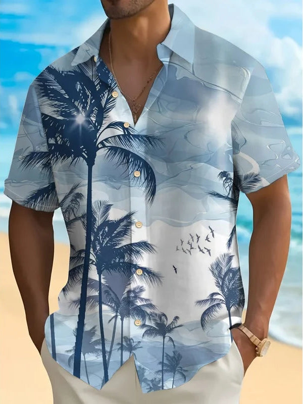 Men’s Hawaiian Shirt – Sunset Print Summer Top