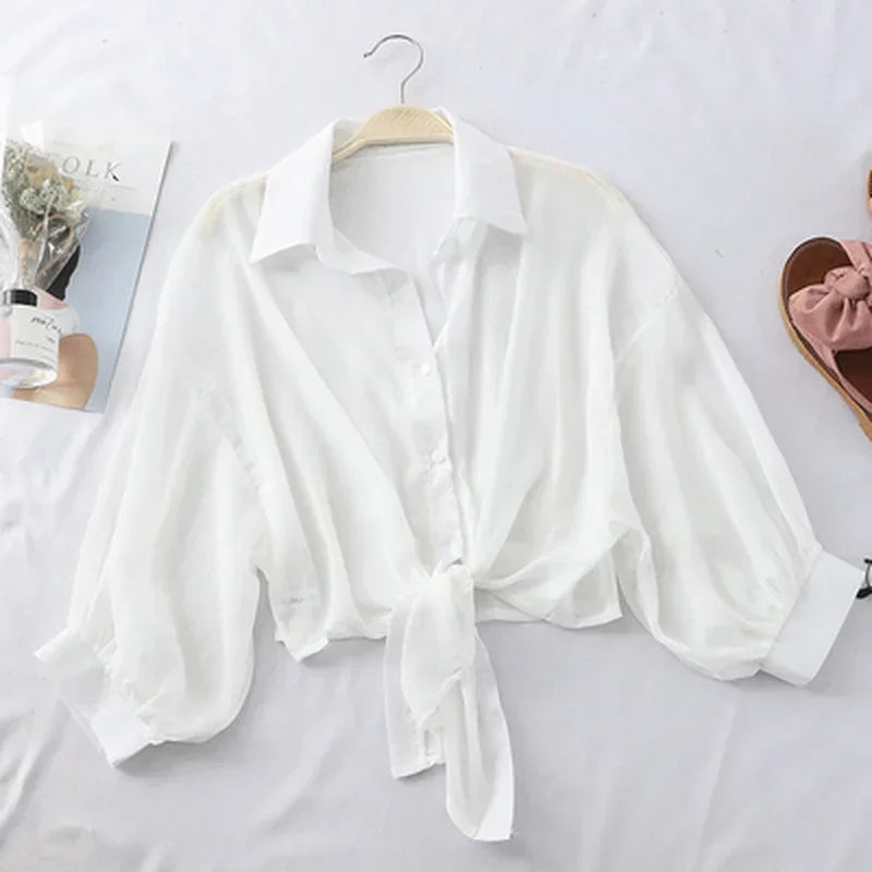 Casual Tie Waist Blouse – Women’s Summer Chiffon Top