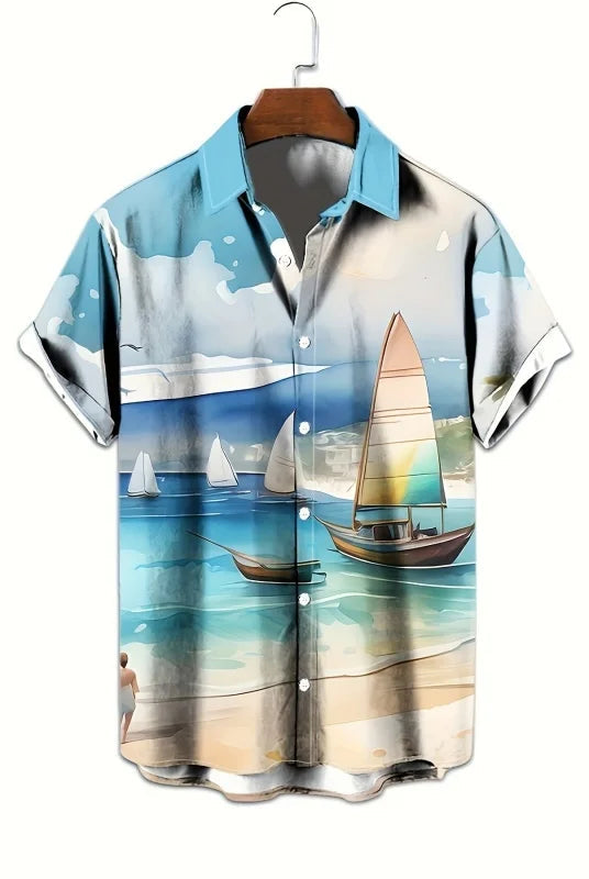 Men’s Tropical Shirt – Sunset Print Hawaiian Summer Top