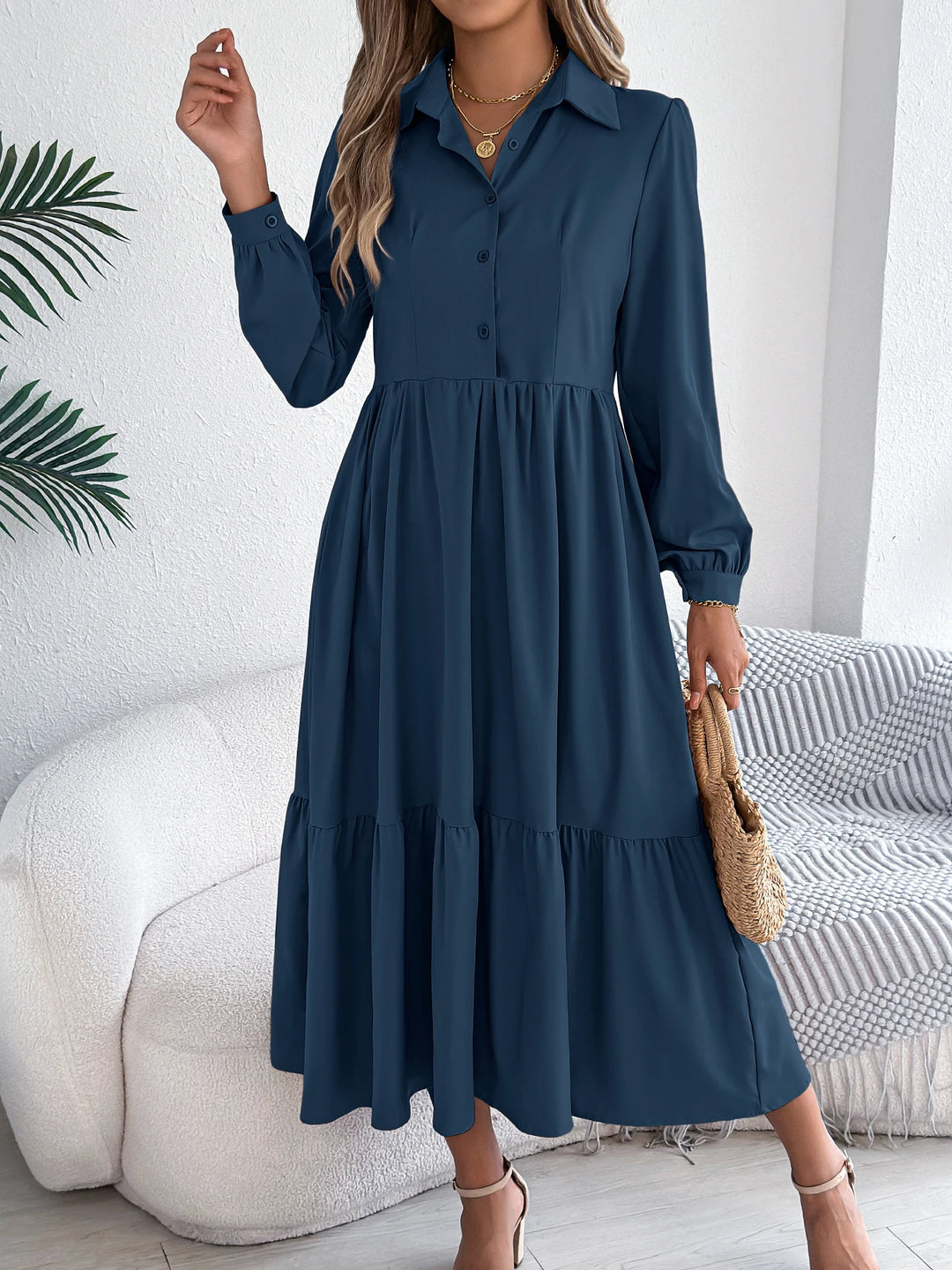 Vacation Long Sleeve Collar Dress
