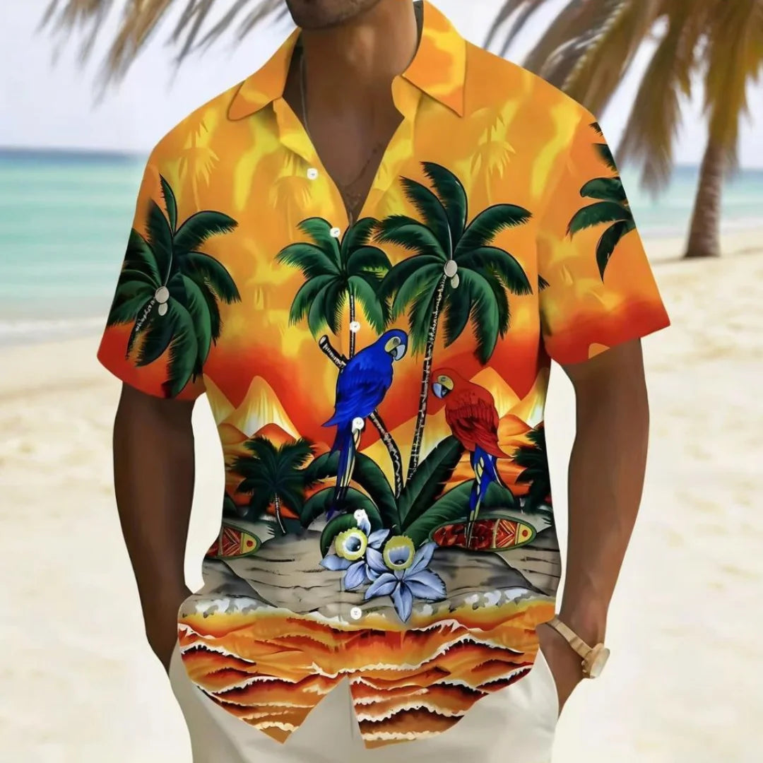 Men’s Summer Short Sleeve Shirt – Printed Casual Beach Top