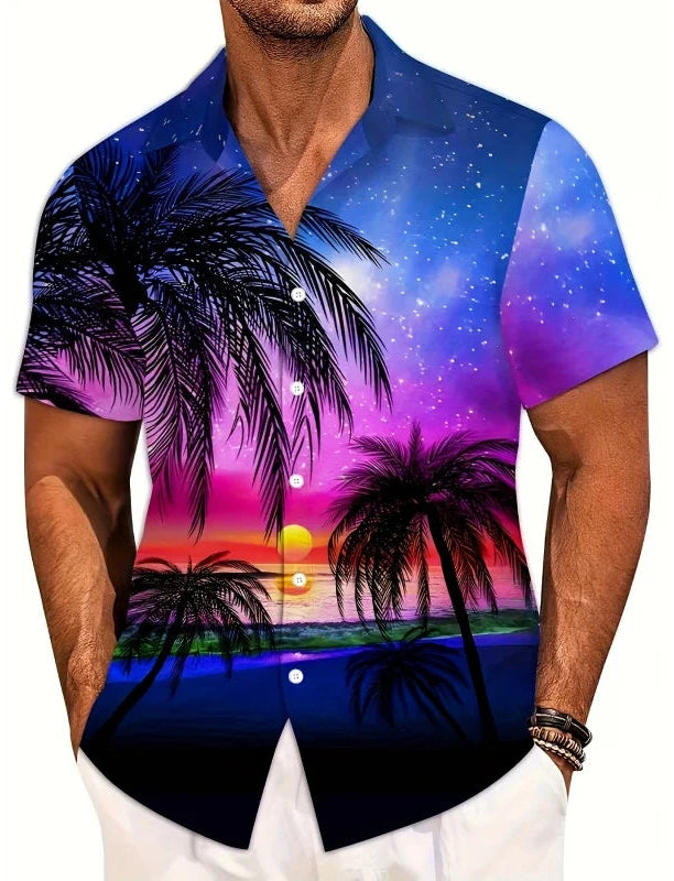 Men’s Tropical Shirt – Sunset Print Hawaiian Summer Top