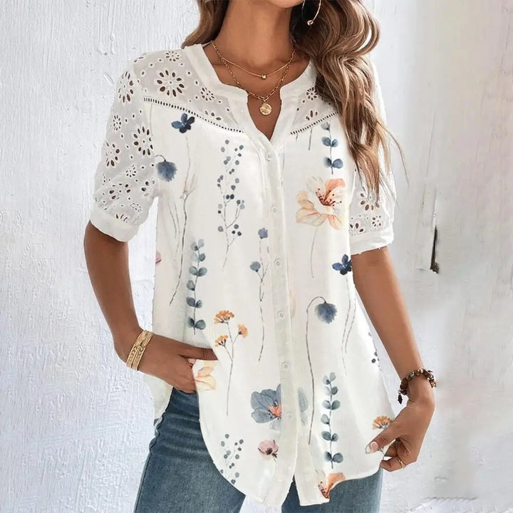 Elegant Lace Blouse – Casual Short Sleeve Top