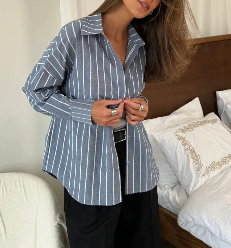 Women’s Loose Fit Striped Shirt – Summer Casual Top