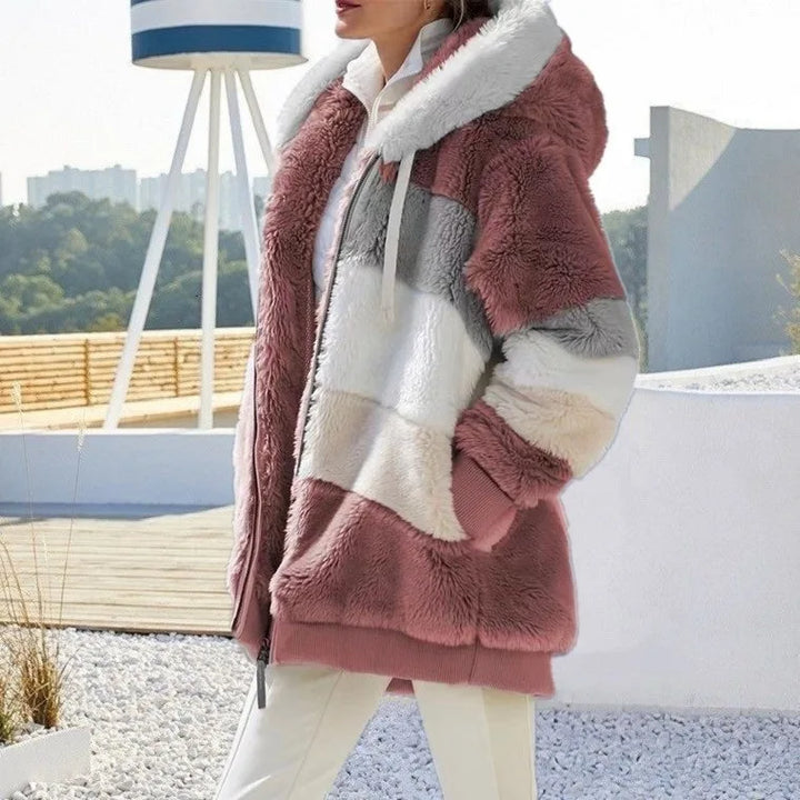 Women's Loose Fit Hooded Plush Coat – Warm, Casual Autumn/Winter Outerwear
