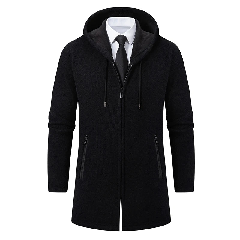 Men’s Long Fleece-Lined Hooded Jacket