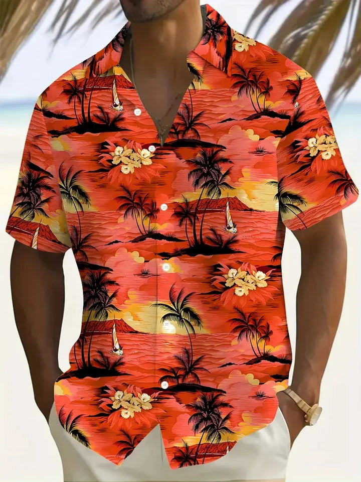 Men’s Summer Short Sleeve Shirt – Printed Casual Beach Top