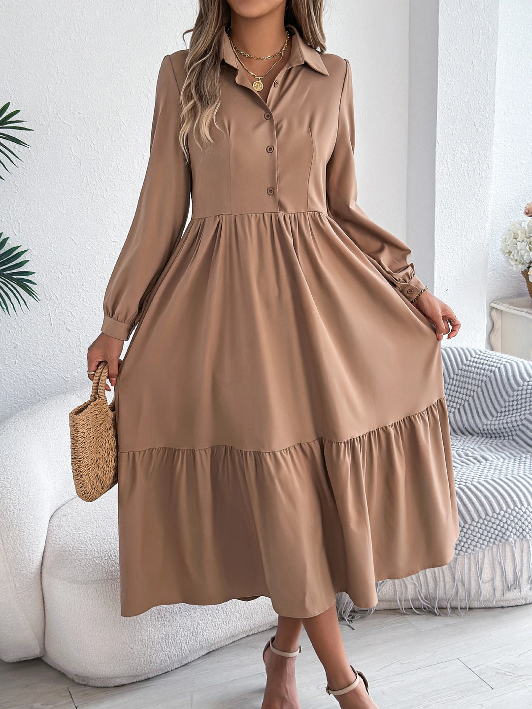 Vacation Long Sleeve Collar Dress