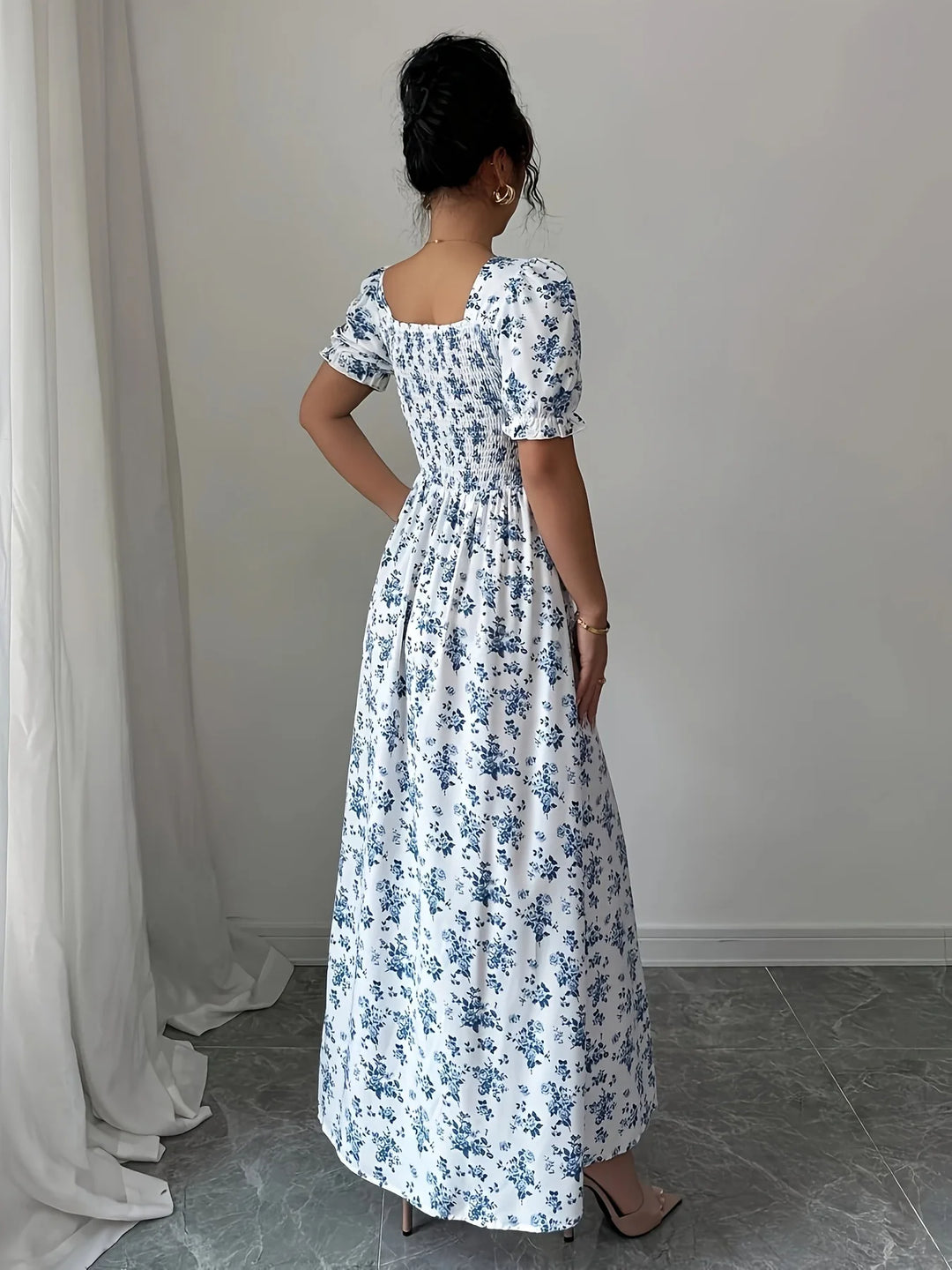 Women’s V-Neck Summer Dress – Printed Short Sleeve