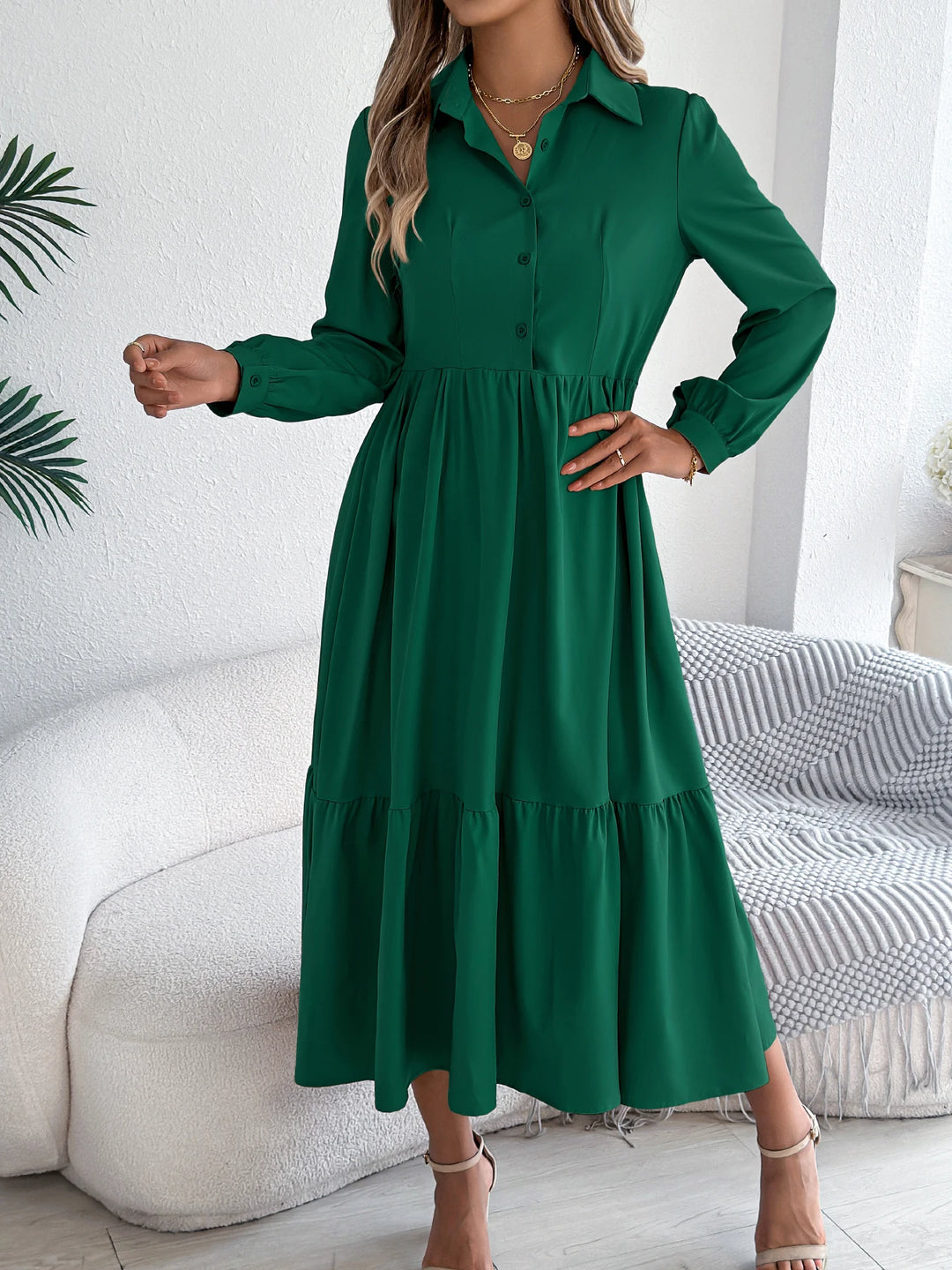 Vacation Long Sleeve Collar Dress