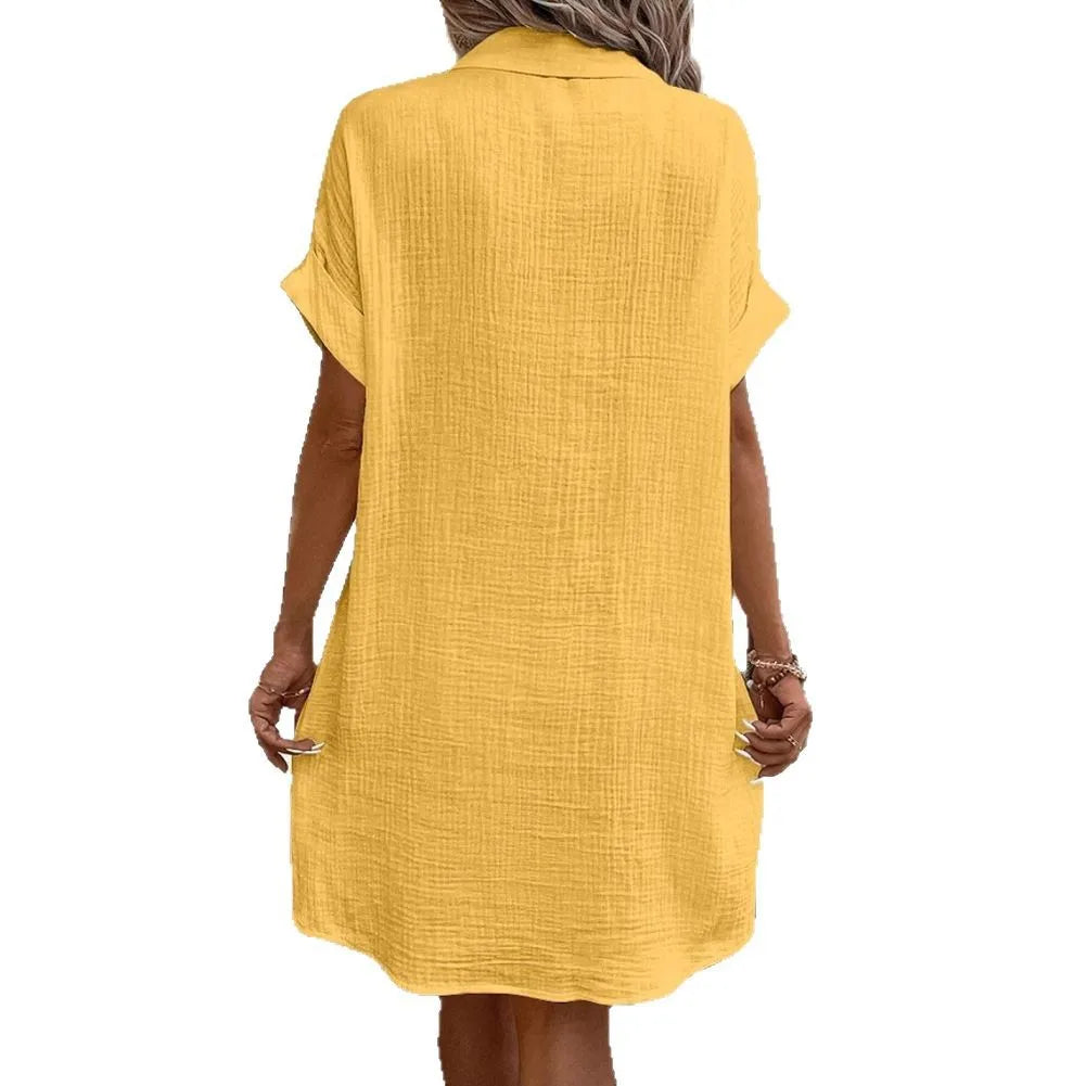 Summer Comfort Dress – Medium Length with Collar & Buckle Detail