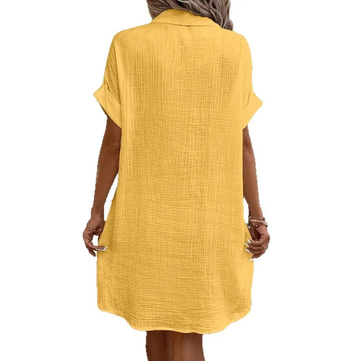 Summer Comfort Dress – Medium Length with Collar & Buckle Detail