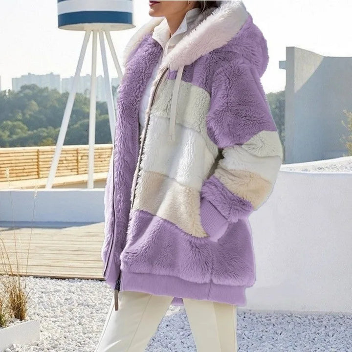 Women's Loose Fit Hooded Plush Coat – Warm, Casual Autumn/Winter Outerwear